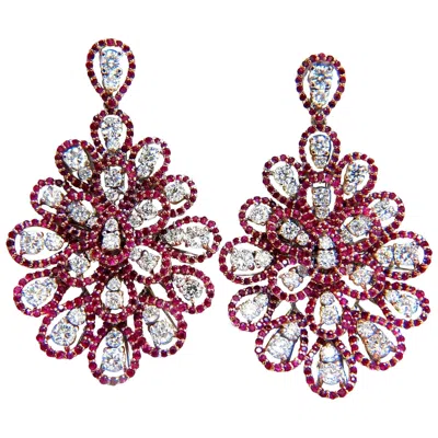 Pre-owned 1stdibs 7.76ct Natural Ruby Diamond Dangle Chandelier Cluster Pendant Earrings 14kt* In Multi