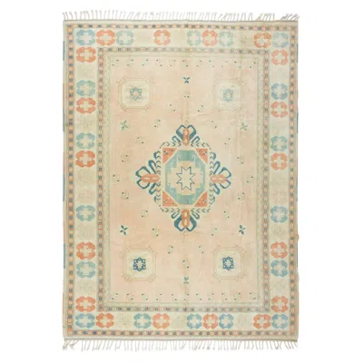 Pre-owned 1stdibs 7.8x10 Ft Vintage Handmade Turkish Oushak Rug With Geometric Design, 100% Wool In Sand