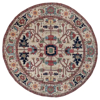 Pre-owned 1stdibs 8' Round Hand-knotted Afghan Serapi Tribal Wool Rug, Ivory Medallion In White