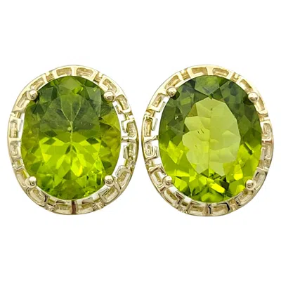 Pre-owned 1stdibs 8.00 Carats Total Oval Peridot Stud Earrings With Greek Key Motif 14 Karat Gold In Multi