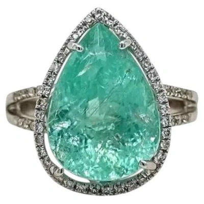 Pre-owned 1stdibs 8.38ct Vivid Neon Green Copper-bearing Paraiba Tourmaline Ring 18k Wg Certified