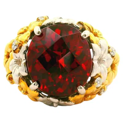 Pre-owned 1stdibs 8.41 Carat Garnet Diamond Platinum-18k Yellow Gold Flower Motif Ring