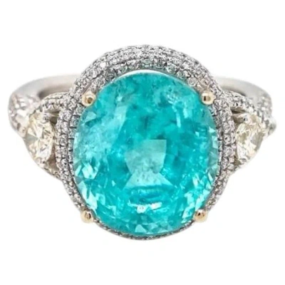 Pre-owned 1stdibs 8.49ct Oval Neon Blue-green Copper-bearing Paraiba Tourmaline Ring 18k Gold Gia In Multi