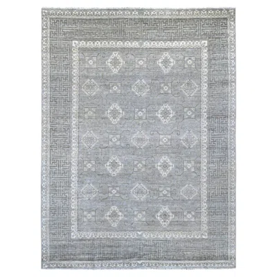 Pre-owned 1stdibs 8'8"x11'8" Gray Khotan Design With Repetitive Rosette Hand Knotted Soft Wool Rug