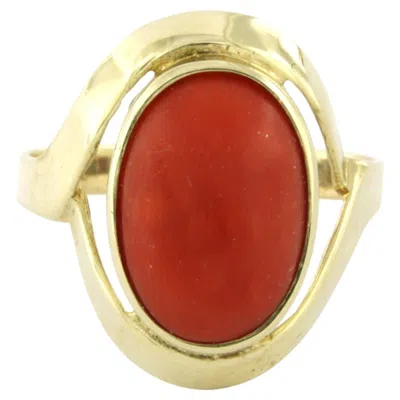 Pre-owned 1stdibs 8k Yellow Gold Ring With Coral - Ring Size U.s. 7.5 - Eu. 17.75(56) - 3.5 Grams