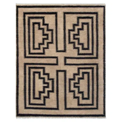 Pre-owned 1stdibs 8x10 Beige Brown Black Geometric Hand Knotted Wool Rug ( G - 15372 )