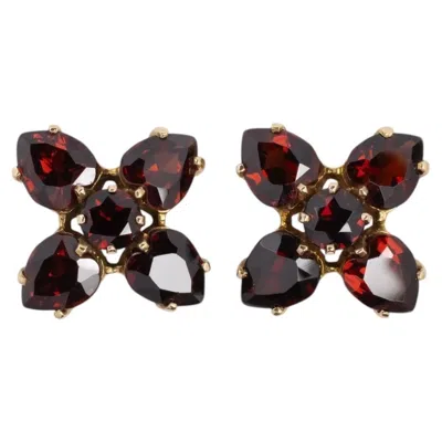 Pre-owned 1stdibs 9 Carat Garnet Cluster Heart And Round Stud Earrings In 14k Yellow Gold