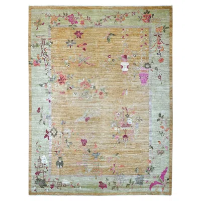 Pre-owned 1stdibs 9'1"x11'10" Brown Chinese Art Deco Inspired Peshawar Hand Knotted Soft Wool Rug
