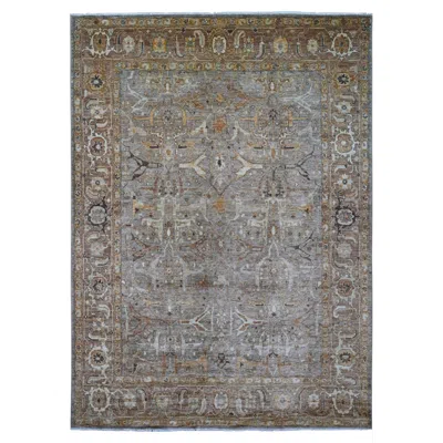 Pre-owned 1stdibs 9'1"x12'2" Fossil Gray Peshawar With Bijar Garus Design Hand Knotted Wool Rug