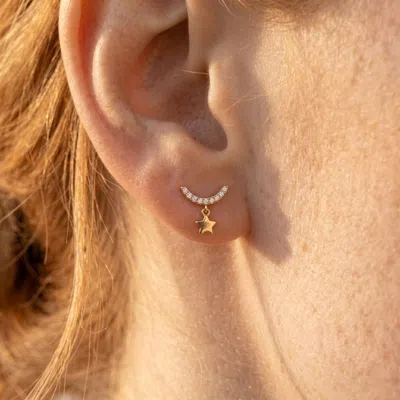 Pre-owned 1stdibs 925 Sterling Silver Stud Style Earrings Moon And Star Shaped Moissanite Earrings In Multi