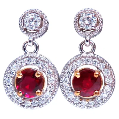 Pre-owned 1stdibs .95ct Natural Ruby Diamond Cluster Stud Dangle Earrings 14kt Gold* In Multi