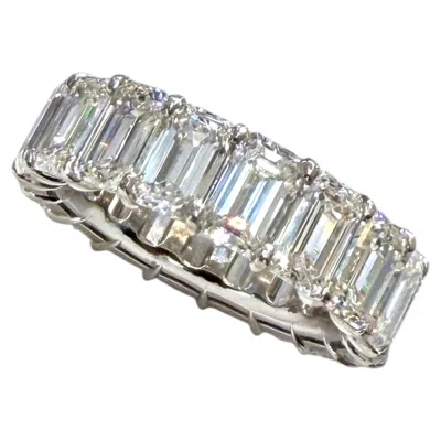 Pre-owned 1stdibs 9.80 Carat Emerald Cut Diamond Eternity Band, Platinum Wedding Ring In Green