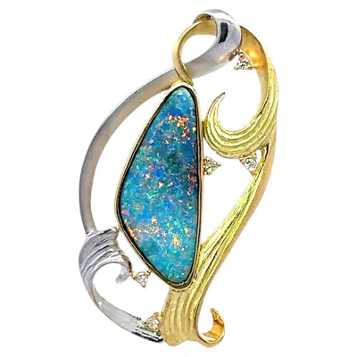 Pre-owned 1stdibs 9.83 Carat Boulder Opal Diamond Platinum-18k Yellow Gold Brooch-pendant