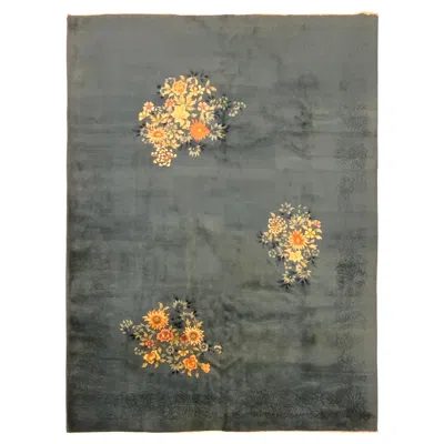 Pre-owned 1stdibs 9x11 Antique Art Deco Chinese Rug Floral Blue 267cm X 345cm C.1930