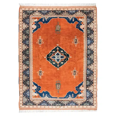 Pre-owned 1stdibs 9x11 Ft Vintage Handknotted Wool Rug With Burnt Orange & Navy Blue Medallion