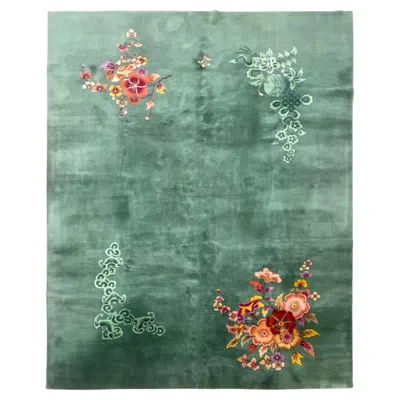 Pre-owned 1stdibs 9x12 Antique Art Deco Chinese Rug Walter Nichols Floral Green 274cmx353cm C.1920