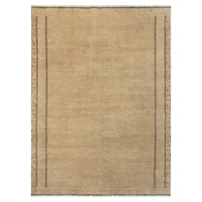 Pre-owned 1stdibs 9x12 Camel Beige Modern Minimalist With Tribal Border Hand Knotted Rug (g-15322) In Brown