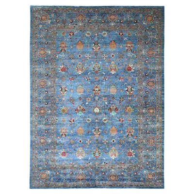 Pre-owned 1stdibs 9'x12'2" Blue Hand Knotted Afghan Sultani With Pomegranate Design Soft Wool Rug