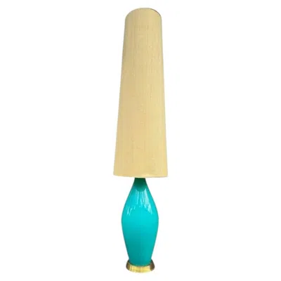 Pre-owned 1stdibs A Large Italian 1960s Turquoise Glass Floor Lamp With Orignal Hessian Shade In Sand