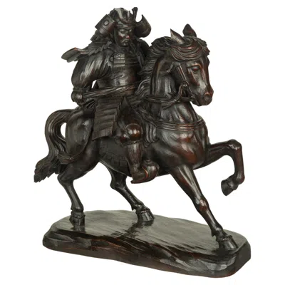 Pre-owned 1stdibs A Powerful Japanese Equestrian Wood Carving Of A Samurai By Yoshida Issen/isshun In Brown