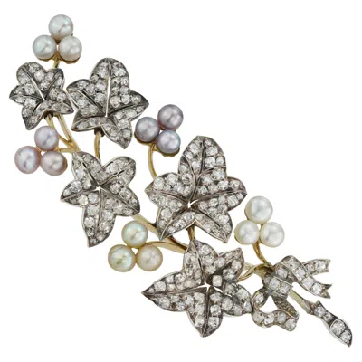 Pre-owned 1stdibs A Victorian Natural Pearl And Diamond Ivy Spray Brooch In Multi