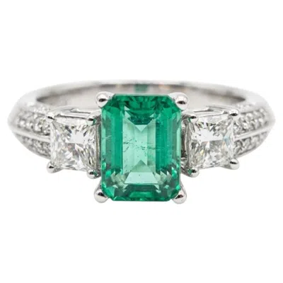 Pre-owned 1stdibs Aaa Colombian Emerald Diamond Ring 14k White Gold 2.50ctw Princess & Round