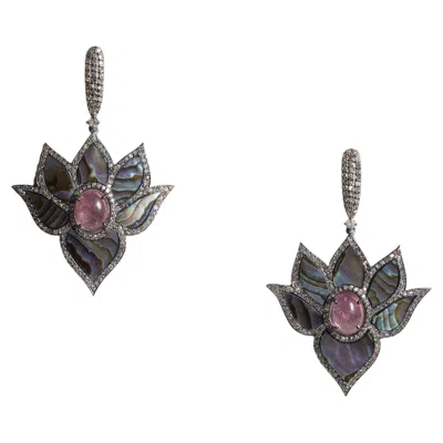 Pre-owned 1stdibs Abalone, Diamonds And Pink Tourmaline Dangle Drop Earrings