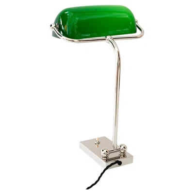 Pre-owned 1stdibs Adjustable Nickel-plated Art Deco Banker Lamp Vienna Around 1920s In Green