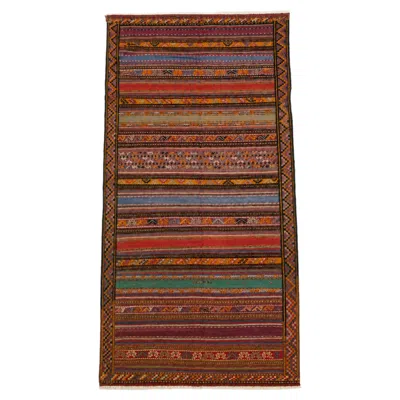 Pre-owned 1stdibs Afghan Persian Style Handwoven Kilim Rug, Geometric Tribal Wool Carpet, 124 X 59 In Brown