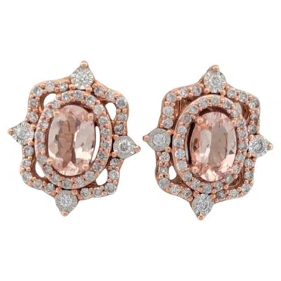 Pre-owned 1stdibs Alexis 14k Rose Gold Earrings With 1.00ctw Morganite & 0.39ctw Diamonds In Red