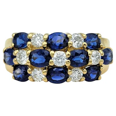 Pre-owned 1stdibs Alternating Sapphire And Diamond Multi Row Band Ring In 18 Karat Yellow Gold