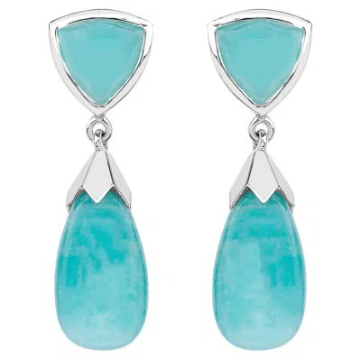Pre-owned 1stdibs Amazonite Dangle Earrings 35 Carats 18k White Gold Plated Silver