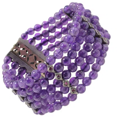 Pre-owned 1stdibs Amethyst Beads Diamonds Rubies And Gold Bracelet In Purple