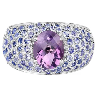Pre-owned 1stdibs Amethyst Cluster Ring Tanzanites 4.2 Carats Sterling Silver In Purple