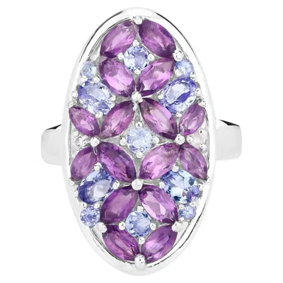 Pre-owned 1stdibs Amethyst Cluster Ring Tanzanites Topazes 3.1 Carats Sterling Silver In Purple