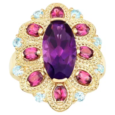 Pre-owned 1stdibs Amethyst Cocktail Ring Rhodolite Garnets And Blue Topazes 9.10 Carats In Purple