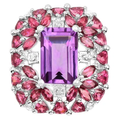 Pre-owned 1stdibs Amethyst Cocktail Ring Rhodolite Garnets And White Topazes 7.60 Carats