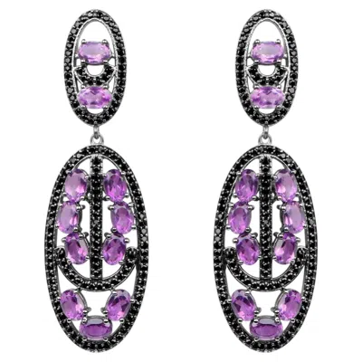 Pre-owned 1stdibs Amethyst Dangle Earrings With Black Spinels 12 Carats In Purple