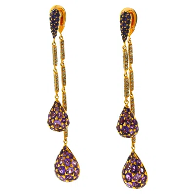 Pre-owned 1stdibs Amethyst Diamond Sapphire Gold Drop Dangle Earrings In Purple
