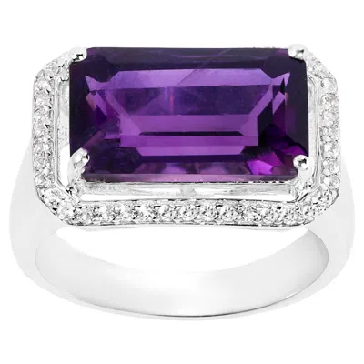 Pre-owned 1stdibs Amethyst East-west Ring With White Zircon 5.49 Carats Sterling Silver