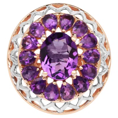 Pre-owned 1stdibs Amethyst Flower Cocktail Ring 4.29 Carats 14k Rose Gold Plated Silver In Red