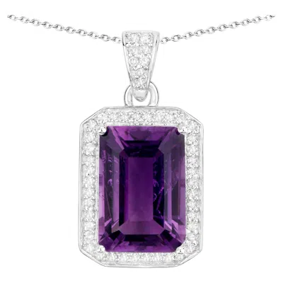 Pre-owned 1stdibs Amethyst Pendant Necklace Diamond Halo 5.34 Carats Sterling Silver In Purple