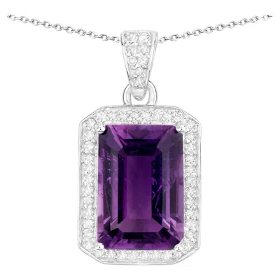 Pre-owned 1stdibs Amethyst Pendant Necklace Diamond Halo 5.34 Carats Sterling Silver In Purple