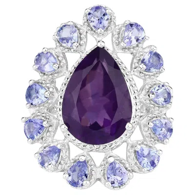 Pre-owned 1stdibs Amethyst Ring Tanzanite Halo 5.8 Carats Sterling Silver In Purple