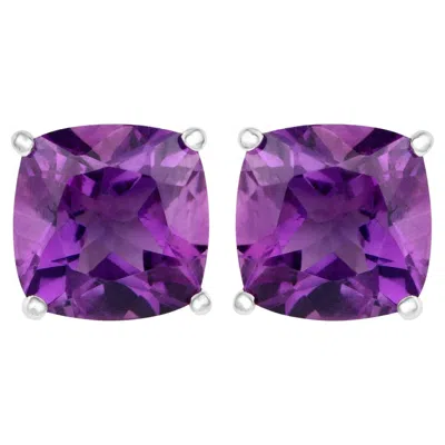 Pre-owned 1stdibs Amethyst Stud Earrings 5.20 Carats Rhodium Plated Sterling Silver In Purple