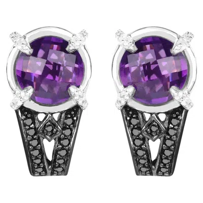 Pre-owned 1stdibs Amethyst Stud Earrings With Black And White Diamonds 3.61 Carats Total