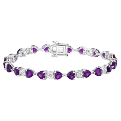 Pre-owned 1stdibs Amethyst Tennis Bracelet White Diamonds 9.5 Carats Sterling Silver