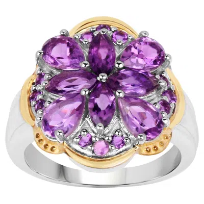 Pre-owned 1stdibs Amethyst Two Tone Cocktail Ring 14k Gold Plated Silver In Purple