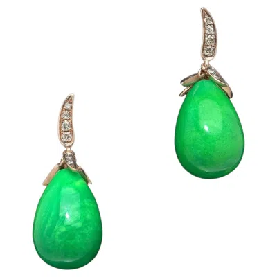 Pre-owned 1stdibs Annoushka 18ct Gold Jade And Diamond Drop Earrings In Green