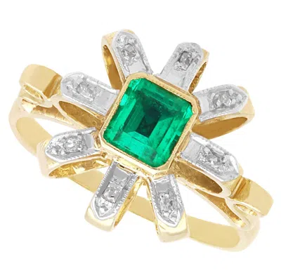 Pre-owned 1stdibs Antique 0.32 Carat Emerald And Diamond, 15k Yellow Gold Ring Circa 1925
